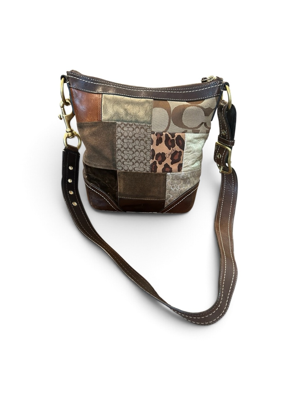 Coach Vintage Patchwork Hobo Leather & Fabric Shoulder Bag - Brown Metallic 2008